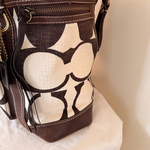 Coach Signature Linen Tote – Brown & Tan, 12"H x 10"W x 9"D - Picture 6 of 13